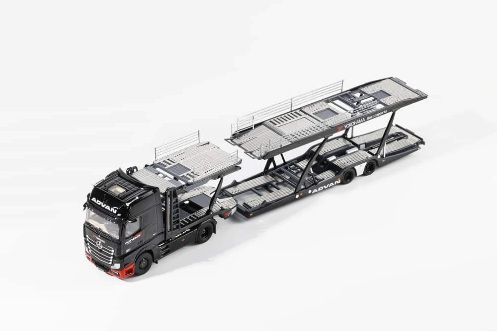 [Shipping Included] GCD 618 Mercedes Actros Gigaspace 4x2 Double Deck Car Transporter Trailer Advan Yokohama Black-GCD-1:64-Mobile Garage HK