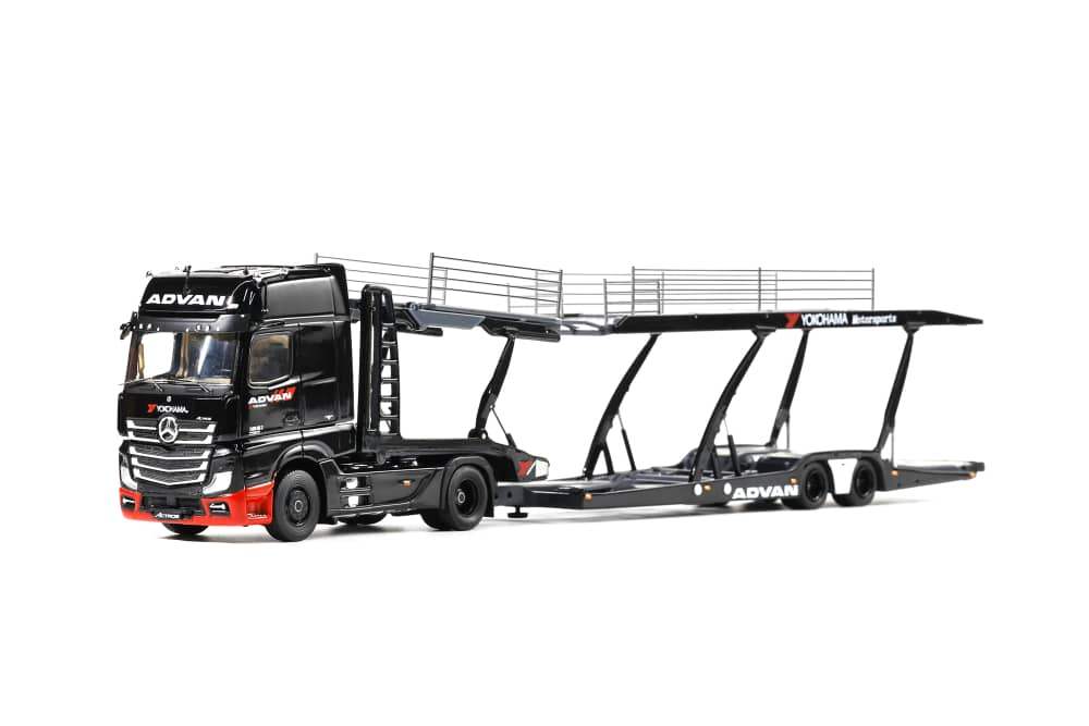 [Shipping Included] GCD 618 Mercedes Actros Gigaspace 4x2 Double Deck Car Transporter Trailer Advan Yokohama Black-GCD-1:64-Mobile Garage HK