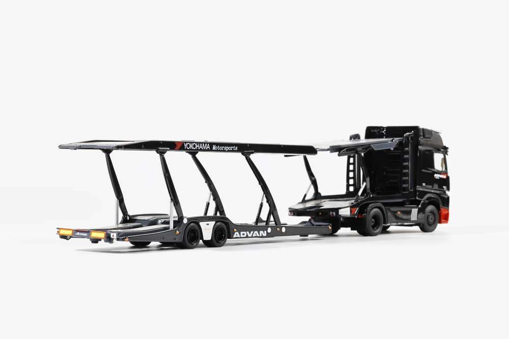 [Shipping Included] GCD 618 Mercedes Actros Gigaspace 4x2 Double Deck Car Transporter Trailer Advan Yokohama Black-GCD-1:64-Mobile Garage HK