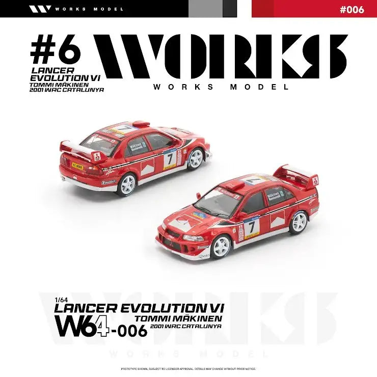 Works W640006 Mitsubishi Lancer Evolution VI Tommi Mäkinen 2001 WRC Catalunya-Works Model-1:64-Mobile Garage HK