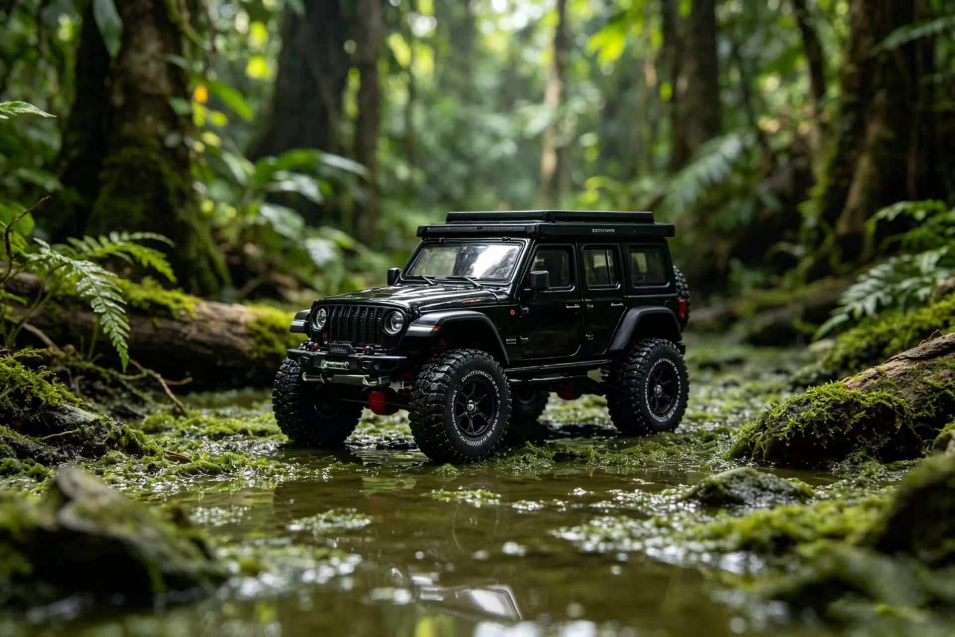 GCD 1:64 Jeep Wrangler Rubicon Off-Road Modified Edition Black #649-GCD-1:64-Mobile Garage HK