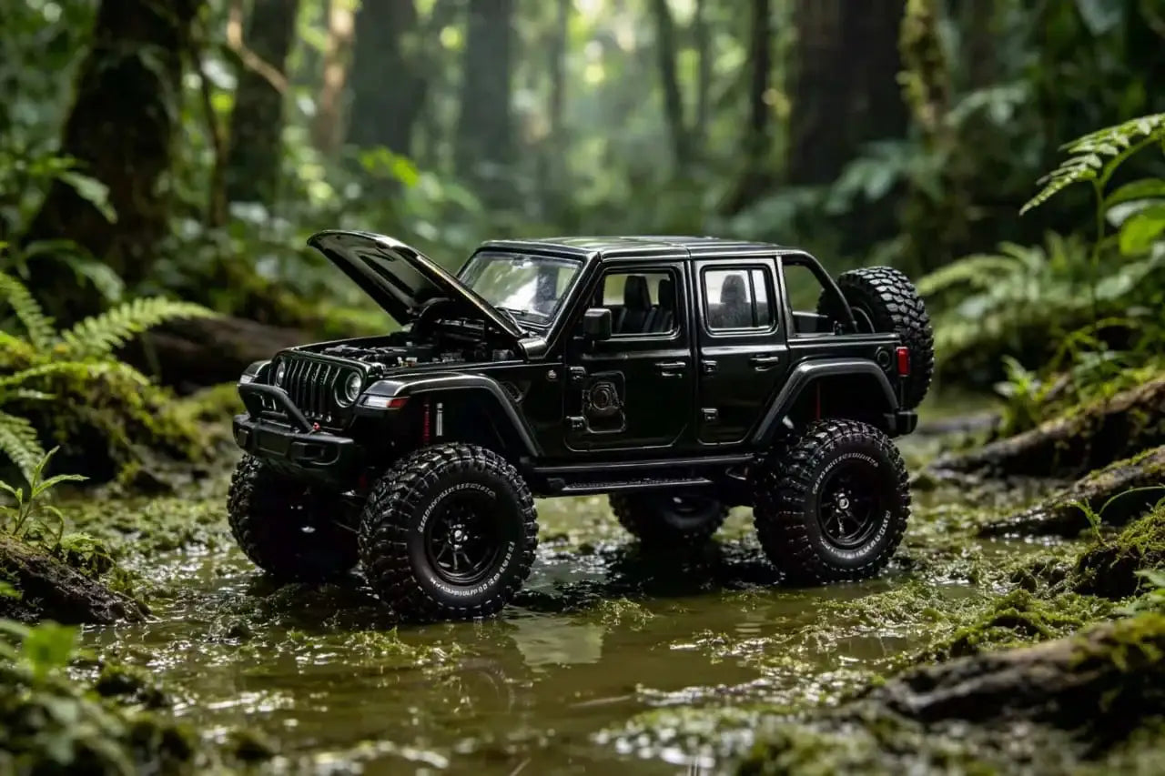 GCD 1:64 Jeep Wrangler Rubicon Off-Road Modified Edition Black #649-GCD-1:64-Mobile Garage HK