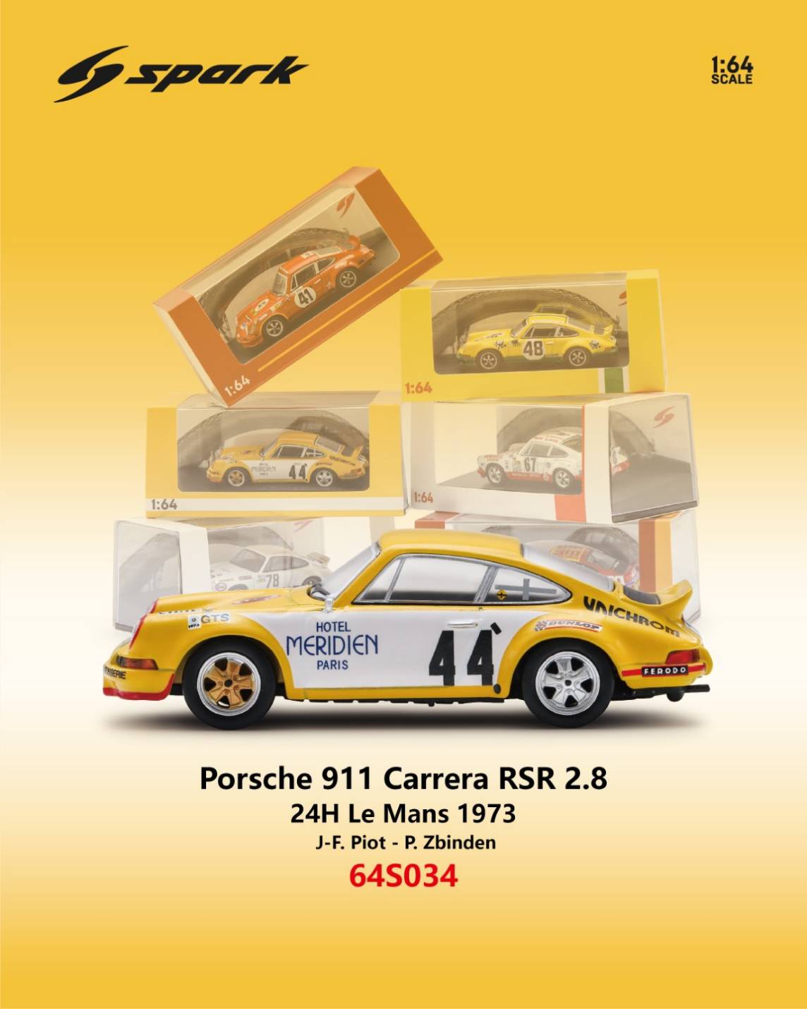 Spark 64S034 Porsche 911 Carrera RSR 2.8 #44 24H Le Mans 1973 J-F. Piot - P. Zbinden-Spark-1:64-Mobile Garage HK