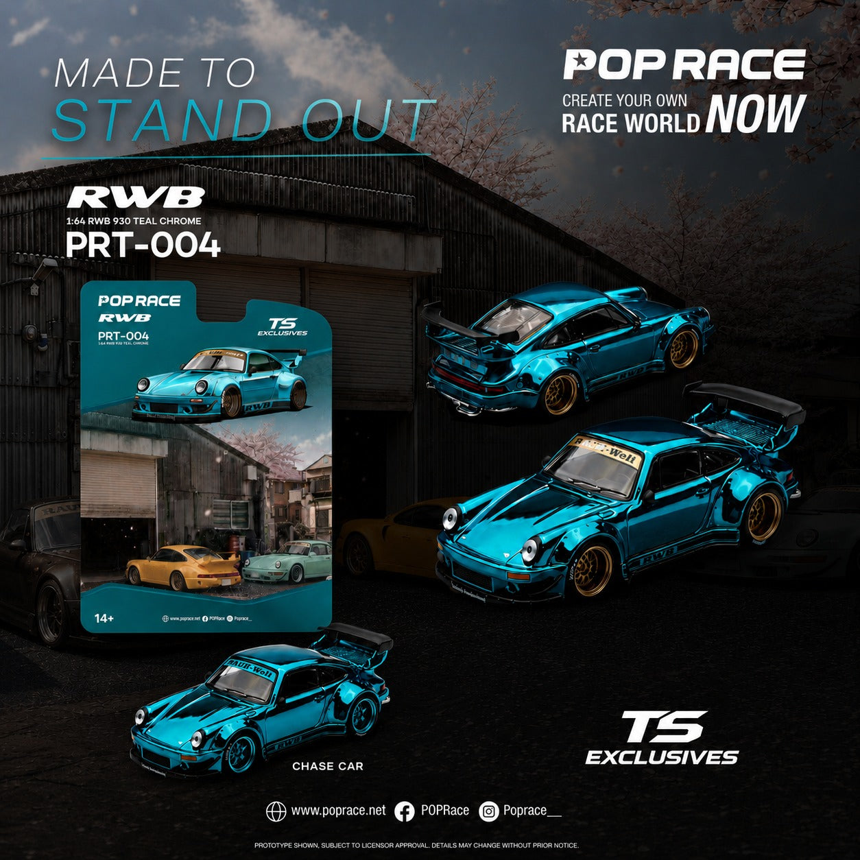 Pop Race PRT004 RWB 930 Teal Chrome TS Exclusives-Pop Race-1:64-Mobile Garage HK