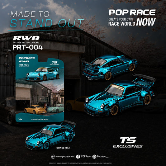 Pop Race PRT004 RWB 930 Teal Chrome TS Exclusives-Pop Race-1:64-Mobile Garage HK