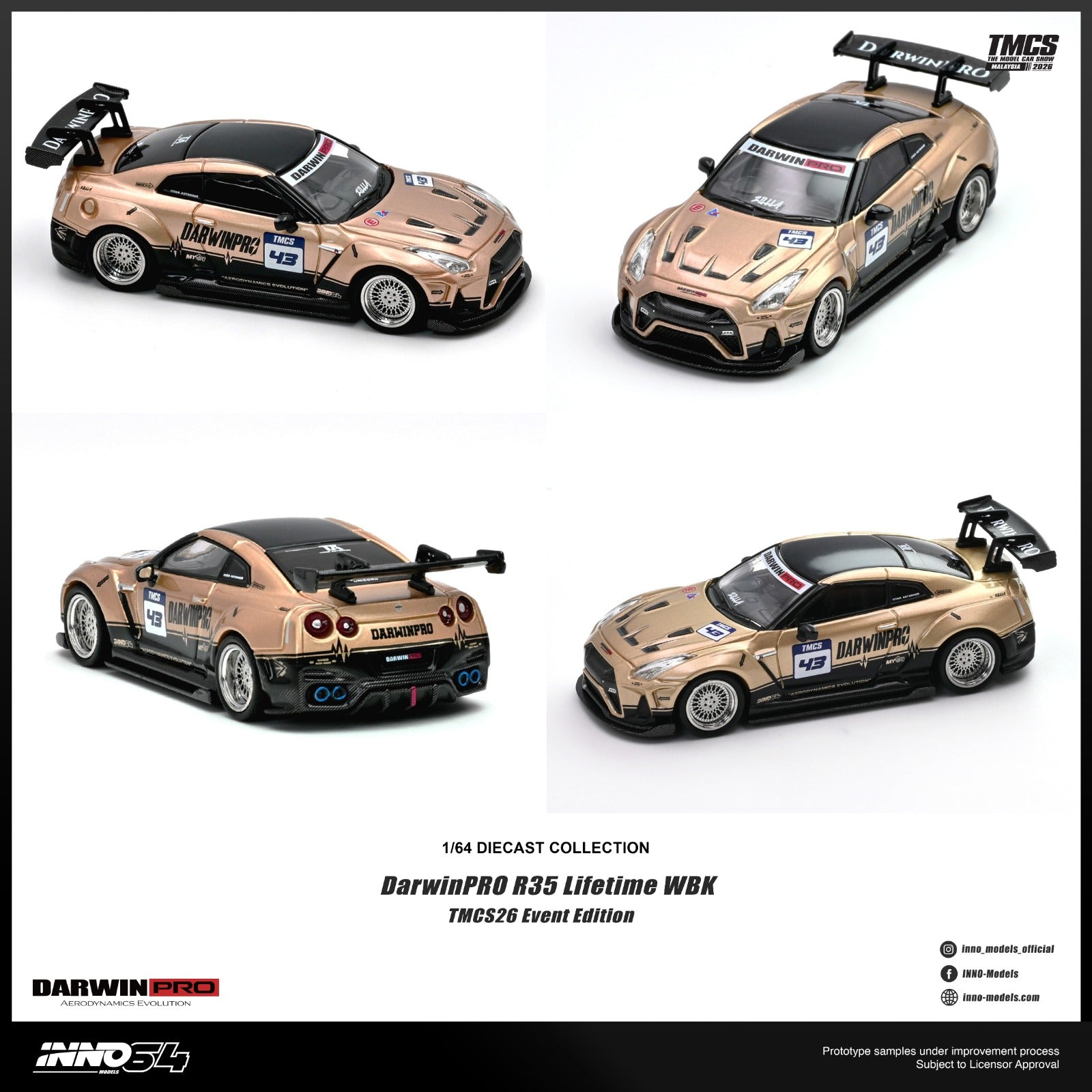 Inno64 x DarwinPro Nissan GT-R R35 Lifetime WBK #43 Rose Gold