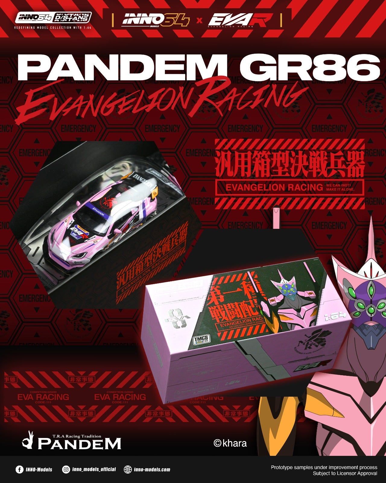 Inno64 x EVAR Toyota GR86 Pandem Evangelion Racing Unit-08 Pink TMCS26 Special Edition (w/ Chase Ver)
