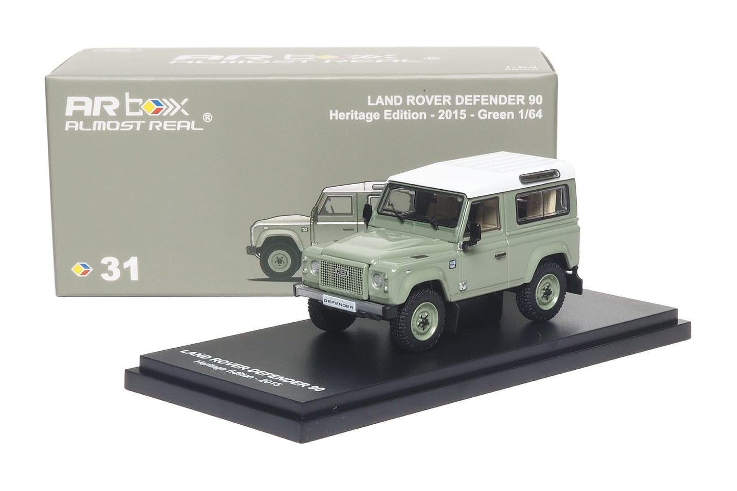 AR Box Almost Real #31 Land Rover Defender 90 Heritage Edition 2015 Green 1:64