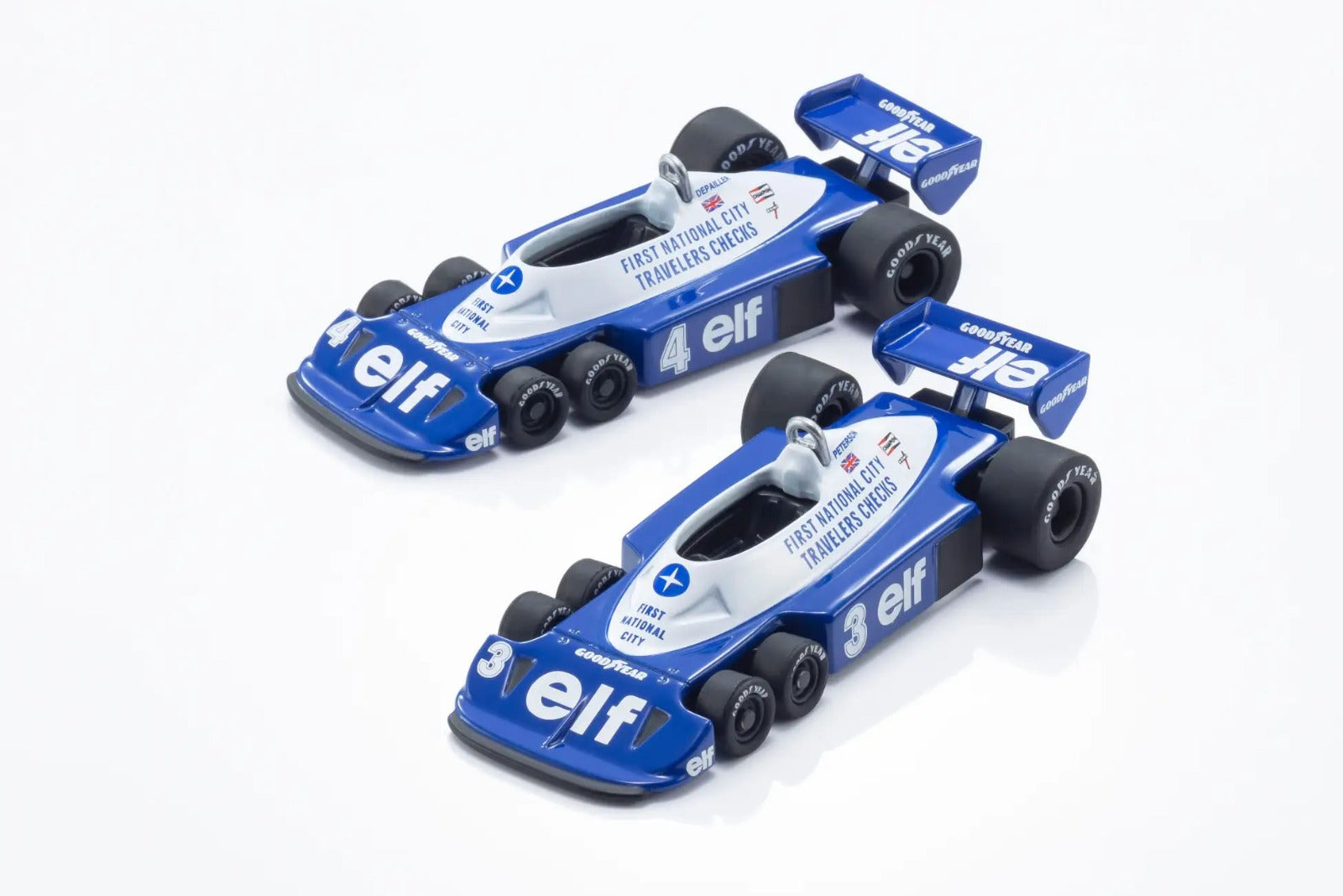 Kyosho Tyrrell P34 Six-Wheeler 1977 Blue White First National City Set of 2 top view