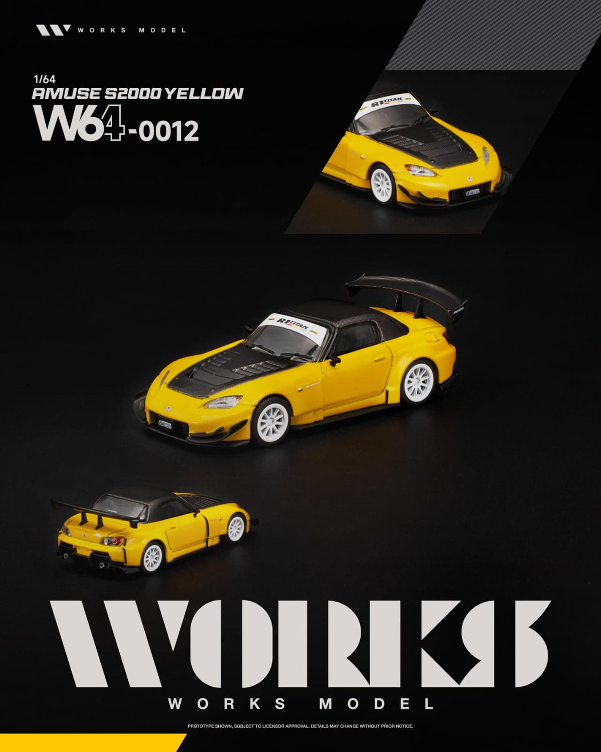 Works Model W64-0012 Amuse S2000 Yellow 1:64
