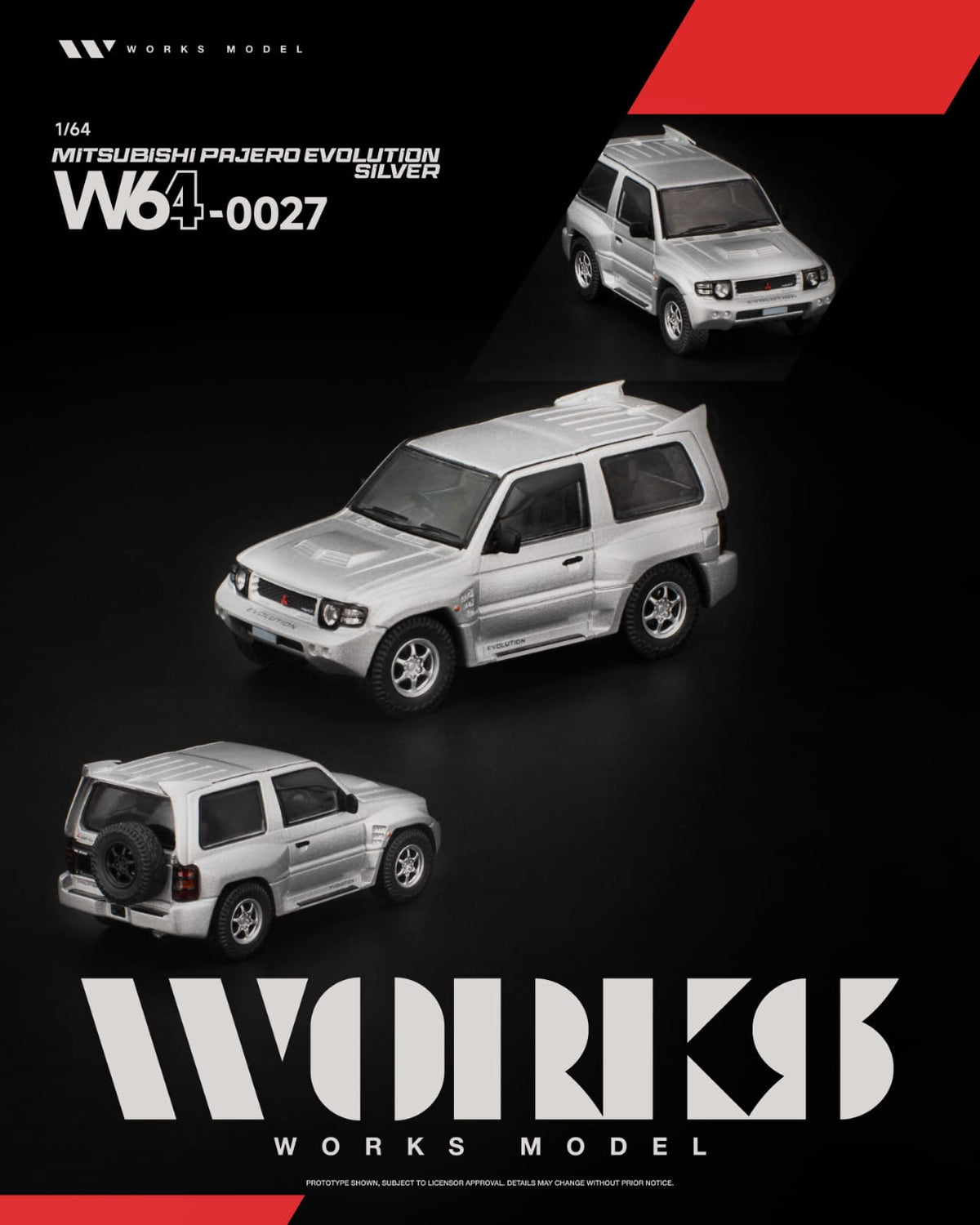 Works Model W64-0027 Mitsubishi Pajero Evolution Silver 1:64