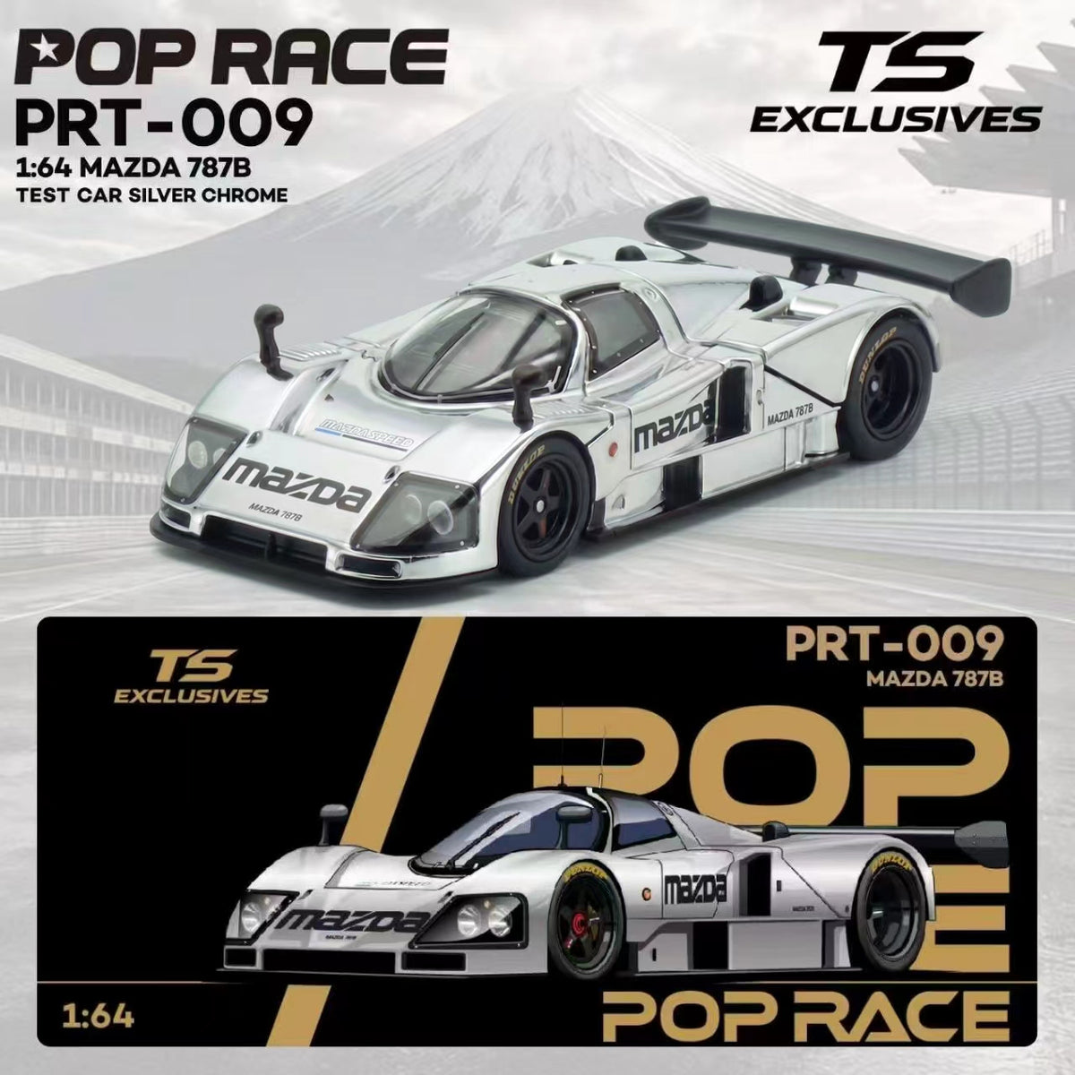 Pop Race x TS Exclusives PRT-009 Mazda 787B Test Car Silver Chrome 1:64