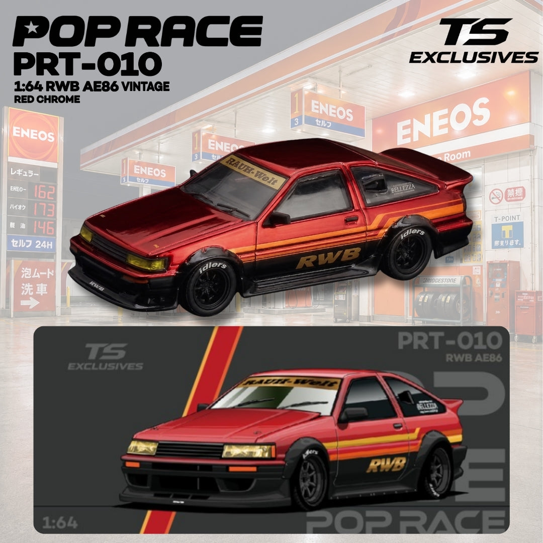 Pop Race x TS Exclusives PRT-010 RWB AE86 Vintage Red Chrome 1:64