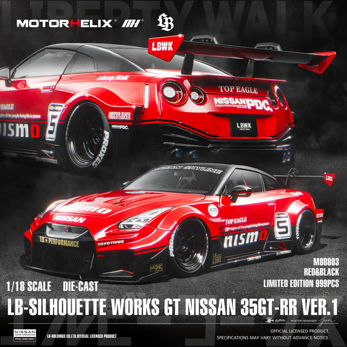 Motor Helix M80803 LB-Silhouette Works GT Nissan 35GT-RR Ver.1 (Red & Black) 1:18 Limited Edition 999pcs