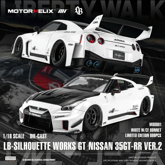 Motor Helix M80801 LB-Silhouette Works GT Nissan 35GT-RR Ver.2 (White with CF Bonnet) 1:18 Limited Edition 699pcs