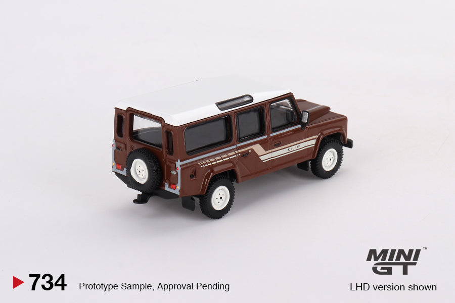 Mini GT #734 Land Rover Defender 110 1985 County Station Wagon Russet Brown