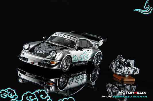 MotorHelix 1:64 Cool Car Show Exclusive RWB Porsche 911 (964) Silver-Fenix Art by Toshikazu Nozaka