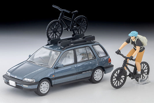 Tomica Limited Vintage Neo LV-N297c Honda Civic Shuttle RT X (Blue) 1990 with Figure and Mountain Bike