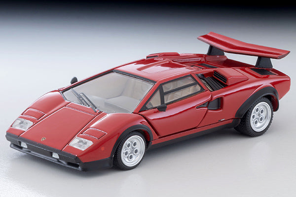Tomica Limited Vintage Neo Lamborghini Countach LP500S Red front three-quarter view with doors closed