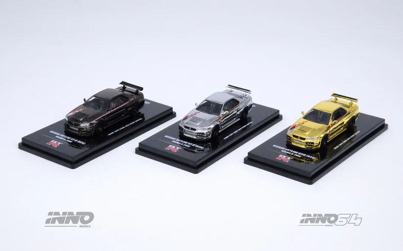 INNO64 1:64 Nissan Skyline GT-R R34 Hobby Expo China 2023 Chrome 3 Cars Set