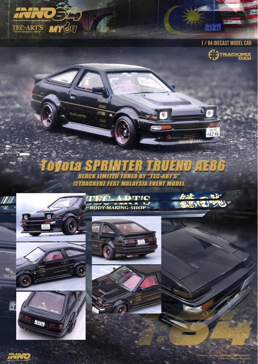 Inno64 1:64 Scale Toyota Sprinter Trueno AE86 Black Limited Tuned by Tec Art’s