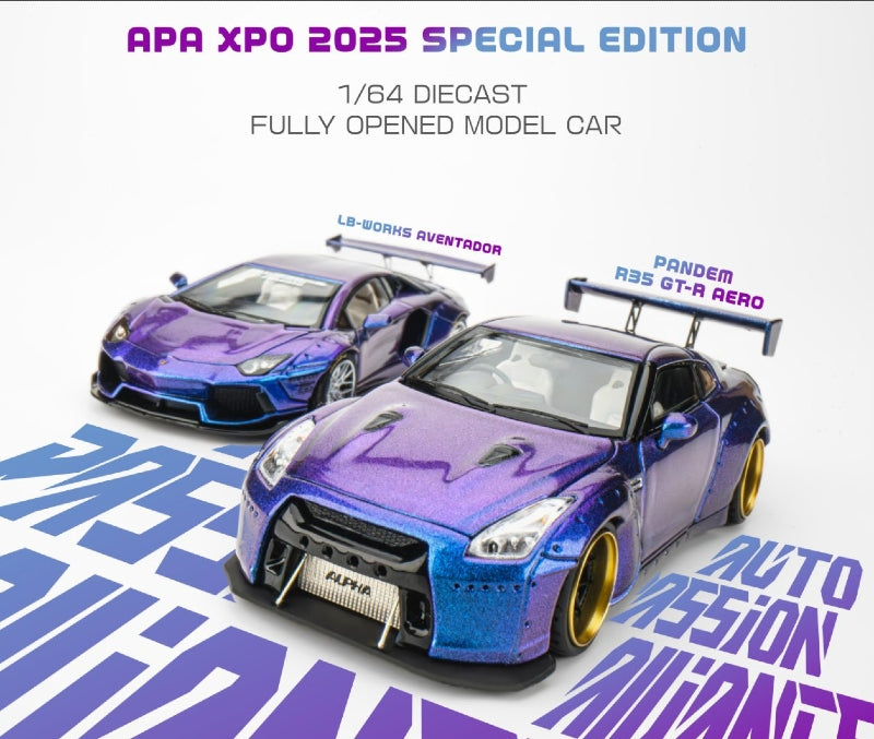 PGM X APA XPO 2025 Special Edition 1:64 Scale Set - Pandem GT-R R35 Aero & LB-Works Aventador Midnight Purple