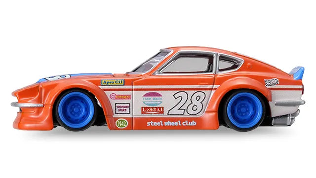 Tomica Custom Works Fairlady Z S30 #28 Orange side profile dark wheels