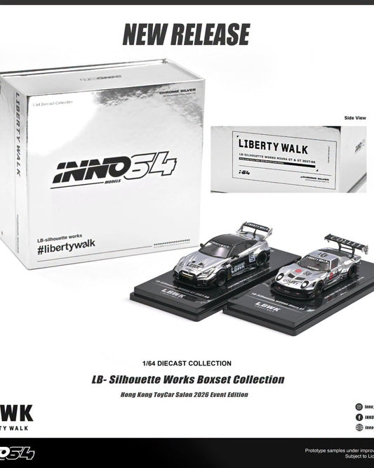 Inno64  X Hong Kong Toy Car Salon 2026 Exclusive LB-Silhouette Works Boxset Collection Chrome Silver