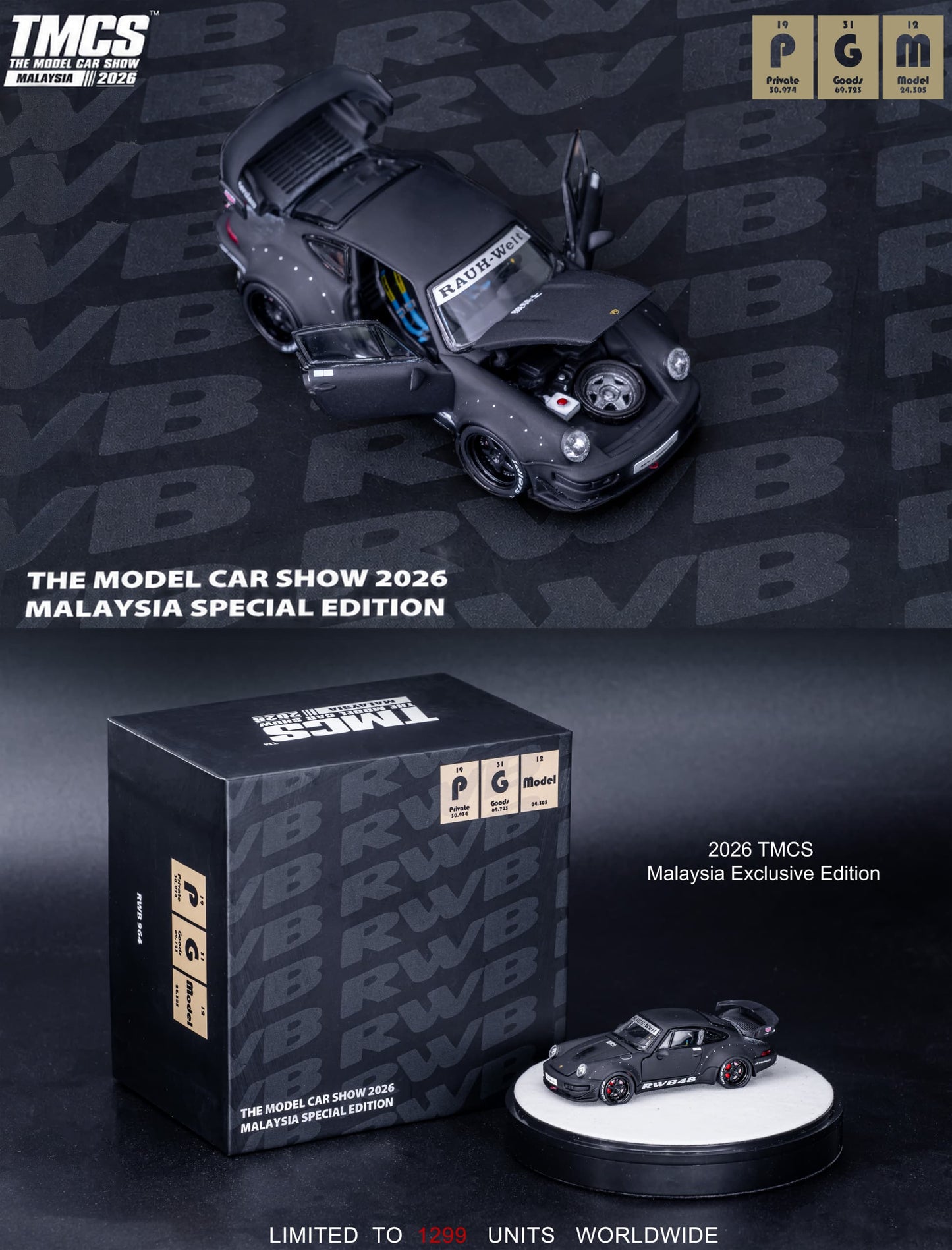 PGM Porsche RWB 964 Matte Black TMCS 2026 Malaysia Special Edition