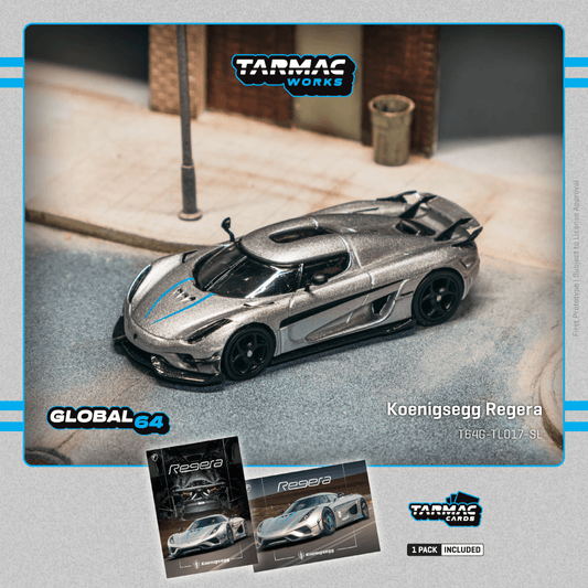 Tarmac Works 1:64 Scale Koenigsegg Regera Silver Metallic / Blue Accents