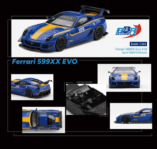 BBR Models BBRFER64046 Ferrari 599XX Evo #18 (Blue/Yellow)