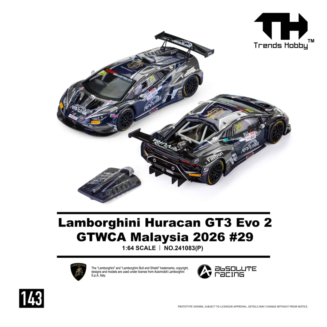 Trends Hobby TH 241083 Lamborghini Huracan GT3 Evo 2 GTWCA Malaysia 2026 #29 1:64