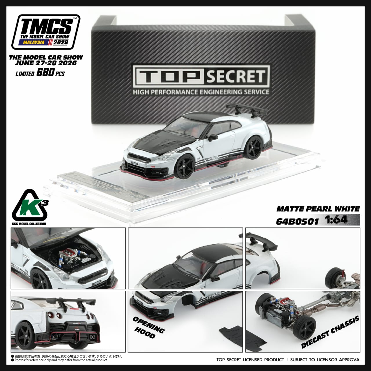 KKK Model 64B0501 Nissan GT-R R35 Top Secret Matte Pearl White TMCS2026