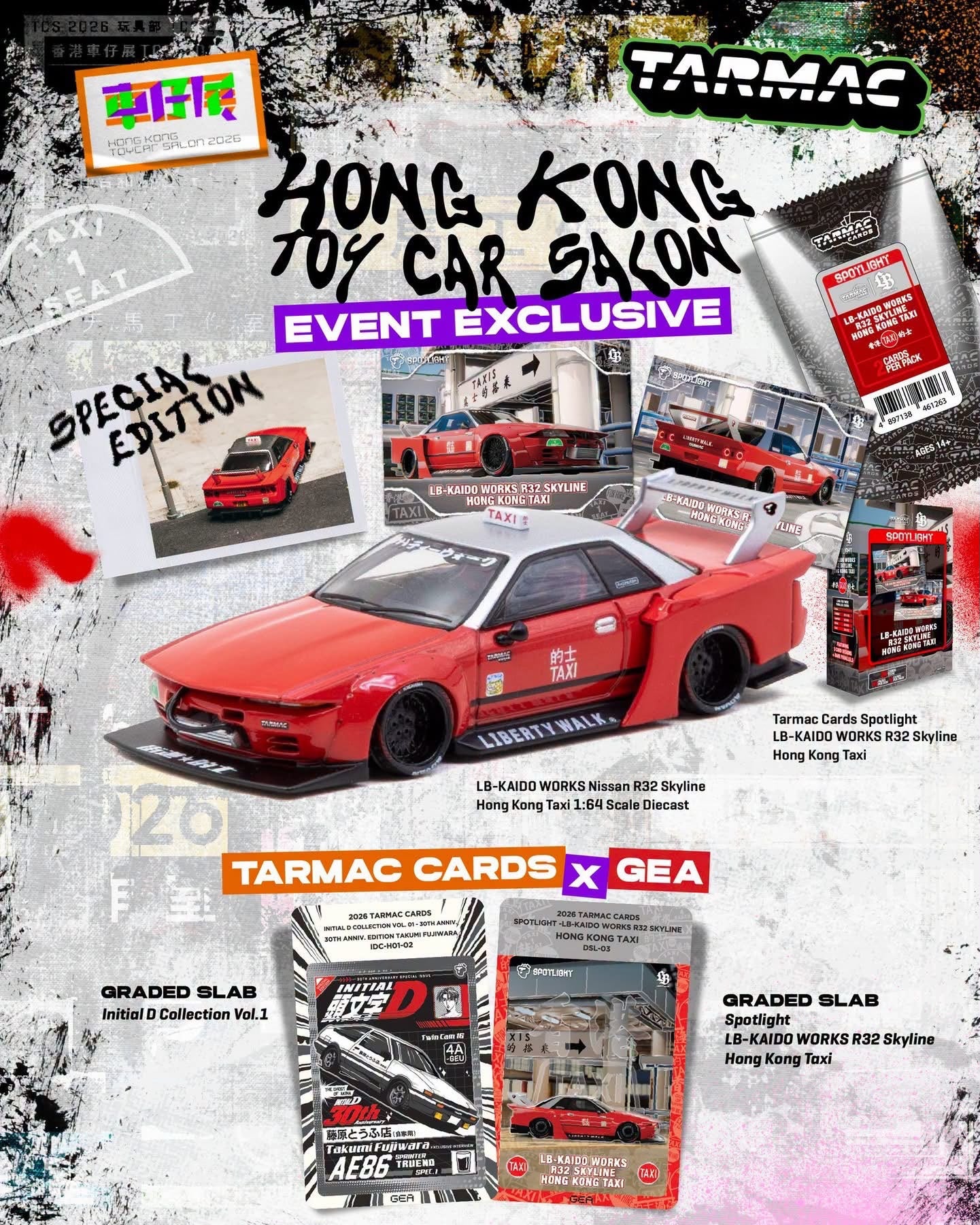 Tarmac Works LB-KAIDO WORKS Nissan R32 Skyline Hong Kong Taxi (1:64)