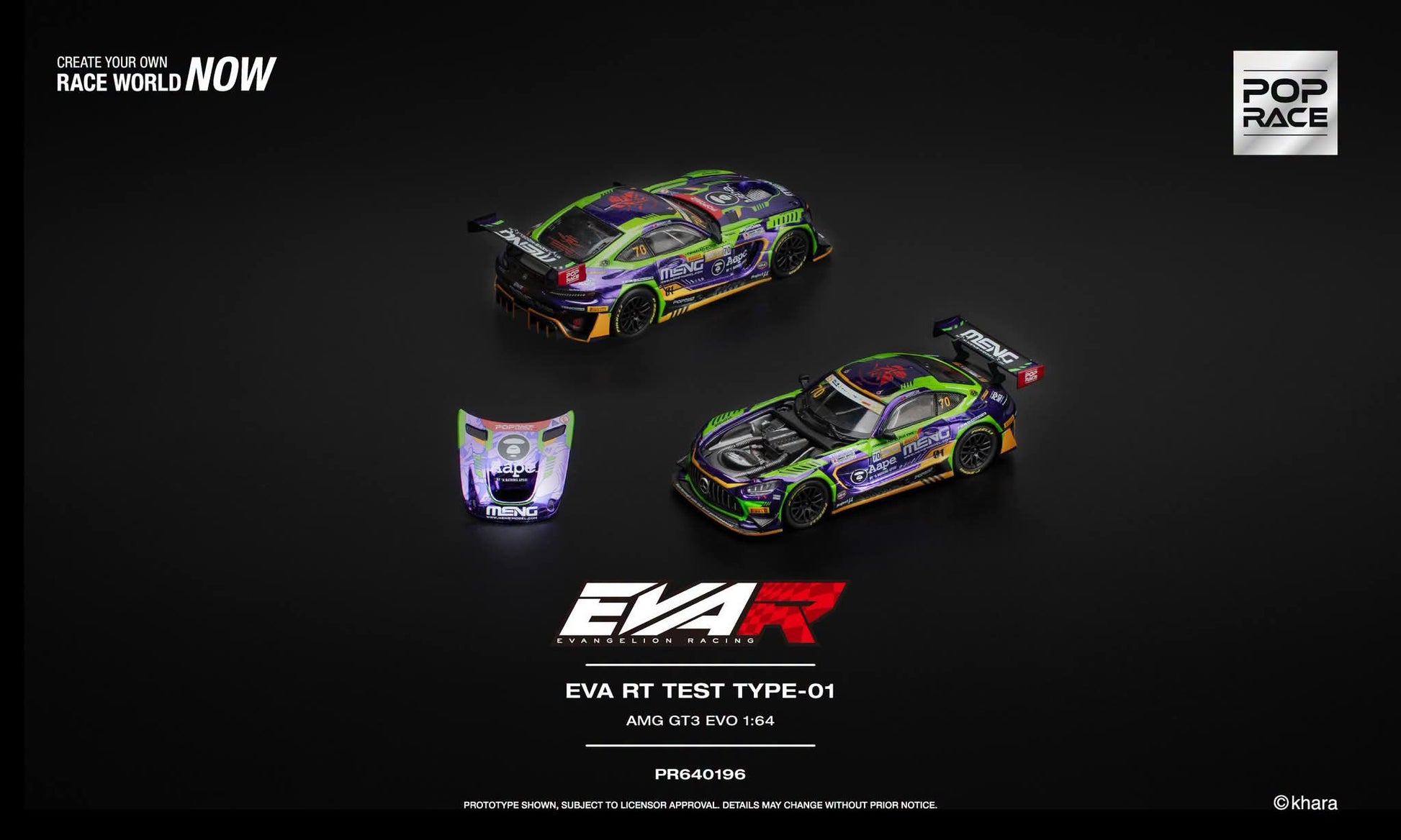 Pop Race EVA RT Test Type-01 AMG GT3 EVO - Top & Front View with Open Hood