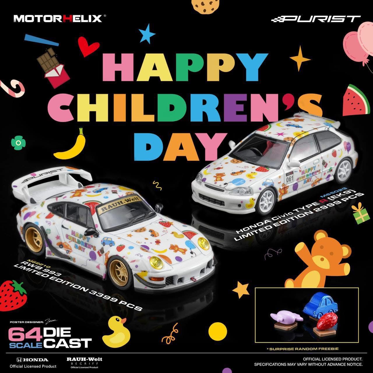 MotorHelix MS8210 + MS8023 RWB 993 & Honda Civic Type R (EK9) Children's Day Limited Edition Set (2-Car Set)