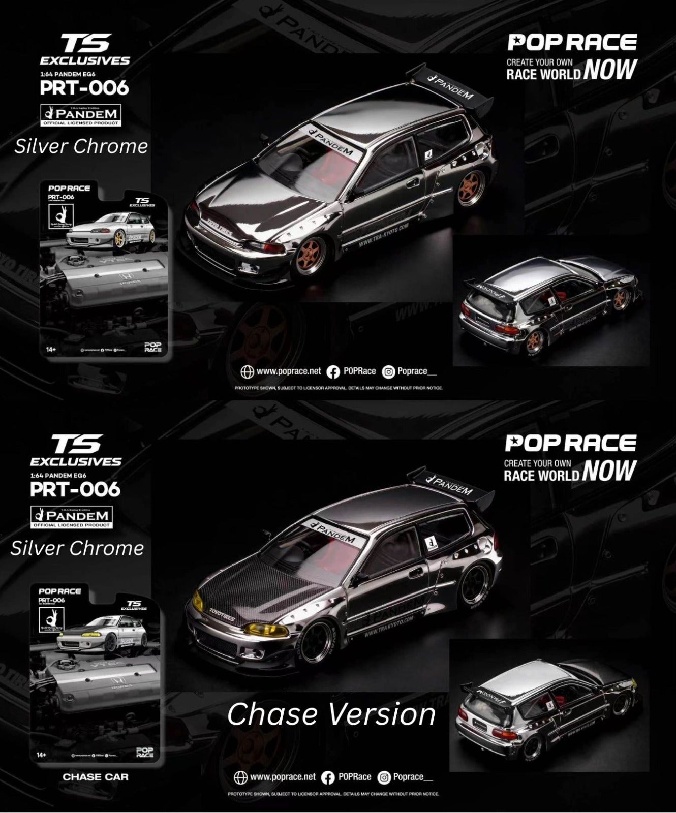 Pop Race PRT-006 Pandem EG6 Silver Chrome TS Exclusives 1:64