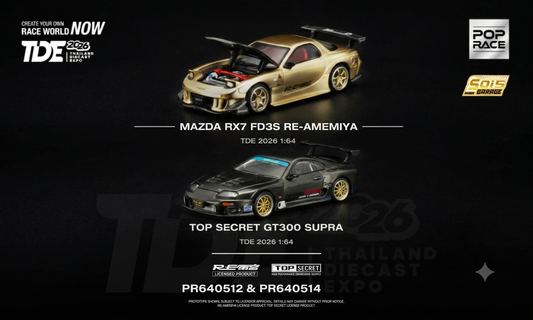 Pop Race PR640512 & PR640514 Mazda RX7 FD3S RE-Amemiya & Top Secret GT300 Supra TDE 2026 Set 1:64 Diecast