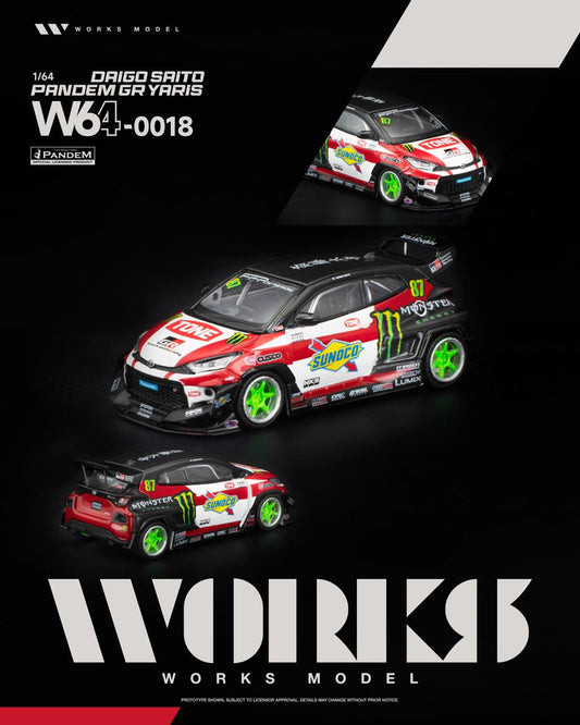 Works Model W64-0018 1/64 Pandem GR Yaris Daigo Saito