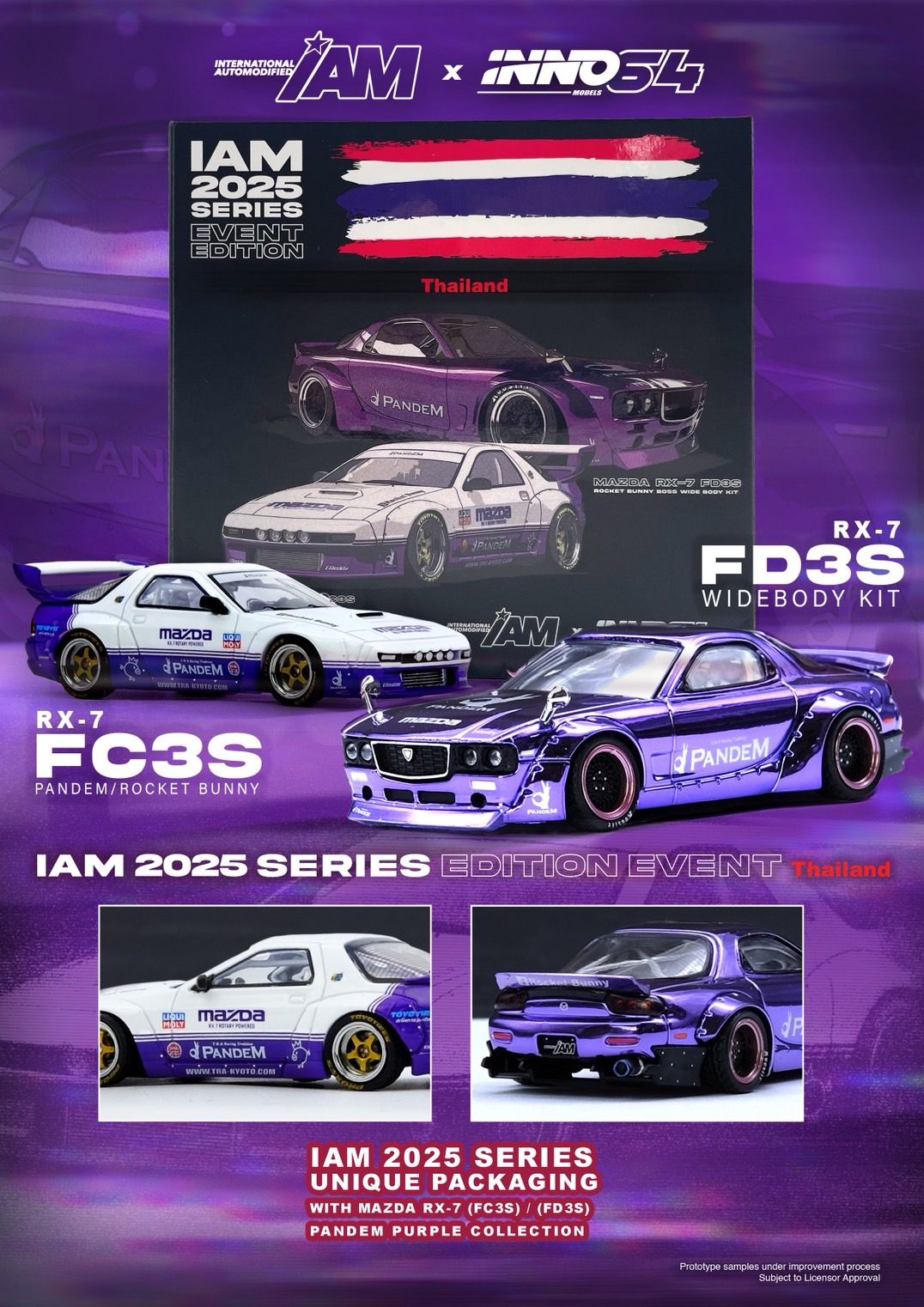 Inno64 1:64 Scale IAM Thailand 2025 Event Edition Pandem Mazda RX-7 FC3S FD3S Set