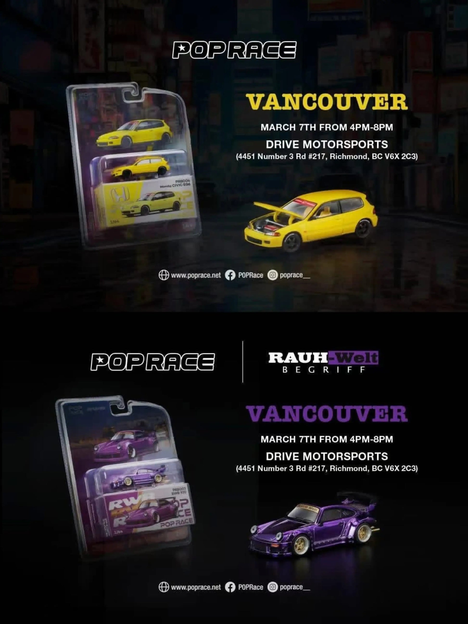 Pop Race 1:64 Scale Vancouver Event Exclusive Honda Civic EG6 / RWB RWB+EG6