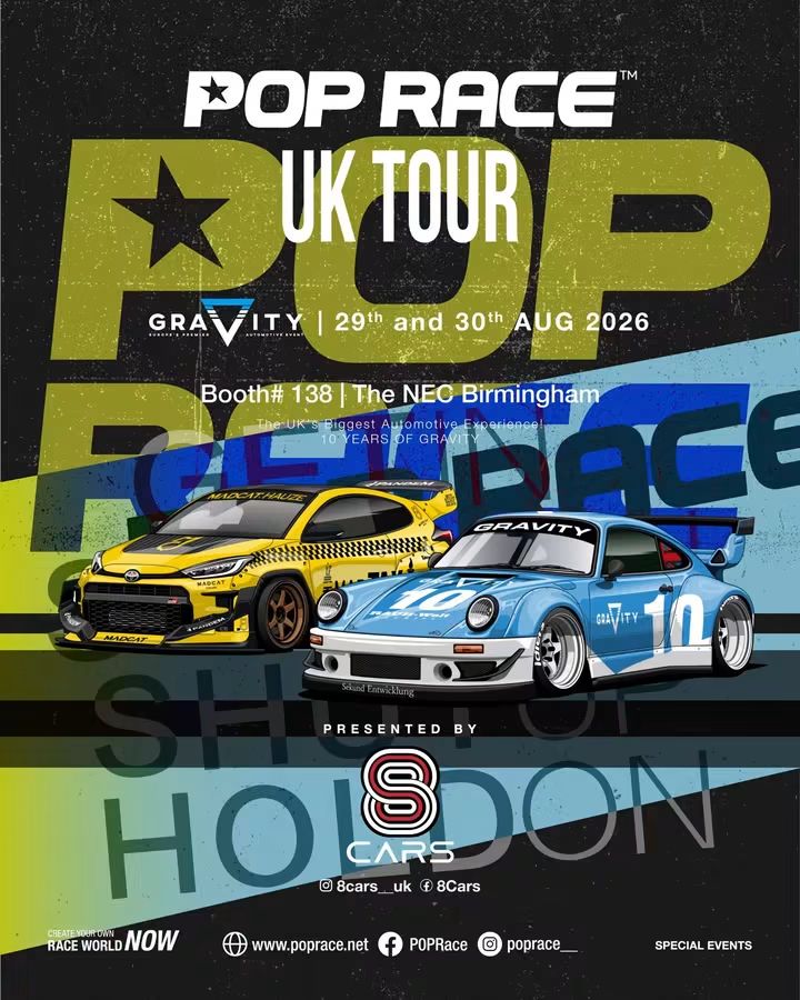 Pop Race UK Tour Gravity Event Set - Toyota GR Yaris MadCat & Porsche 911 RWB Gravity
