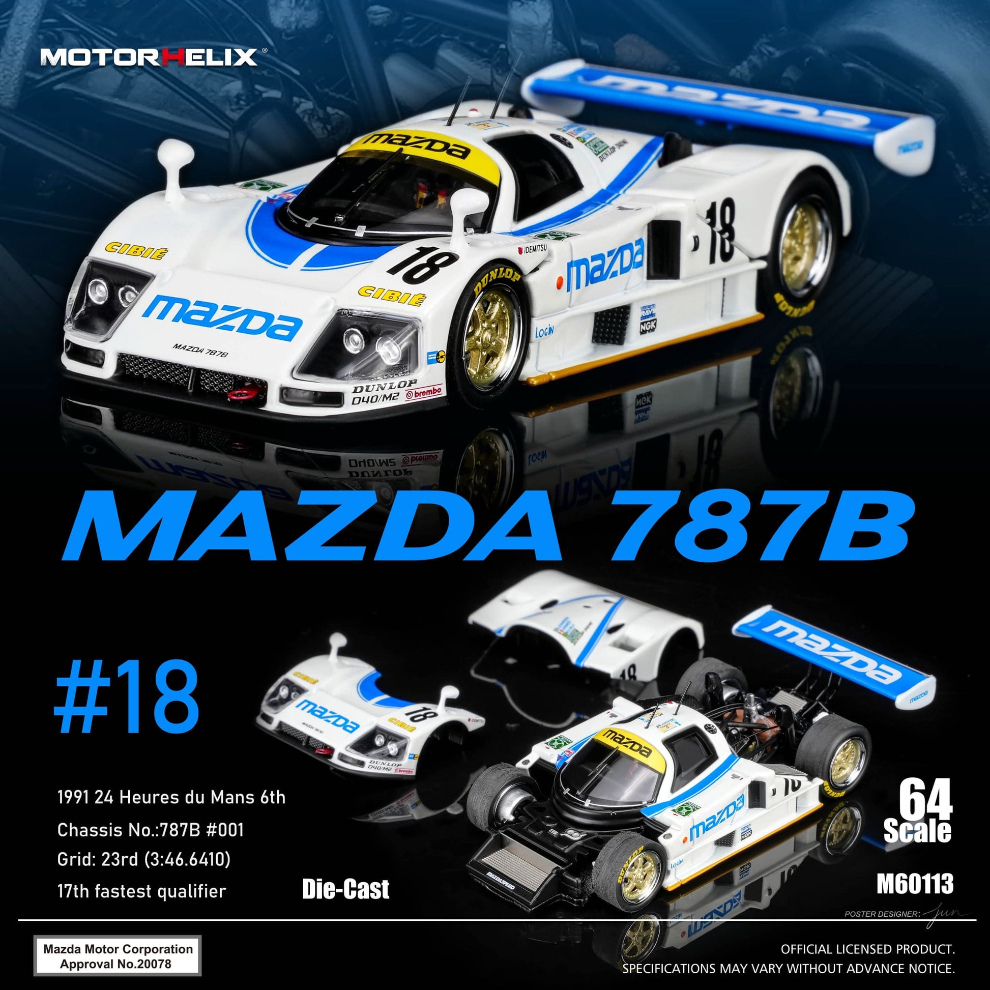Motor Helix M60113 Mazda 787B #18 1991 24 Heures du Mans 6th Place