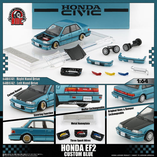 BM Creation 64B0741 1:64 Honda Civic EF2 Custom Blue (Right Hand Drive)