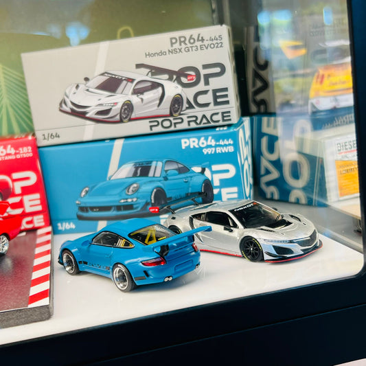 Pop Race 1/64 Brazil ACE 2025 Exclusive Honda NSX GT3 EVO 022 & RWB 997 Set