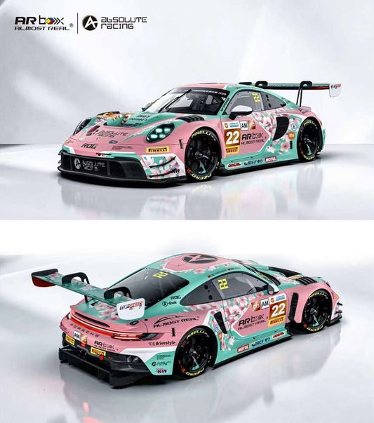AR Box 1/64 Porsche 911 GT3 R 2026 China GT Ningbo Absolute Racing #22 Pink Peach Blossom - front three quarter