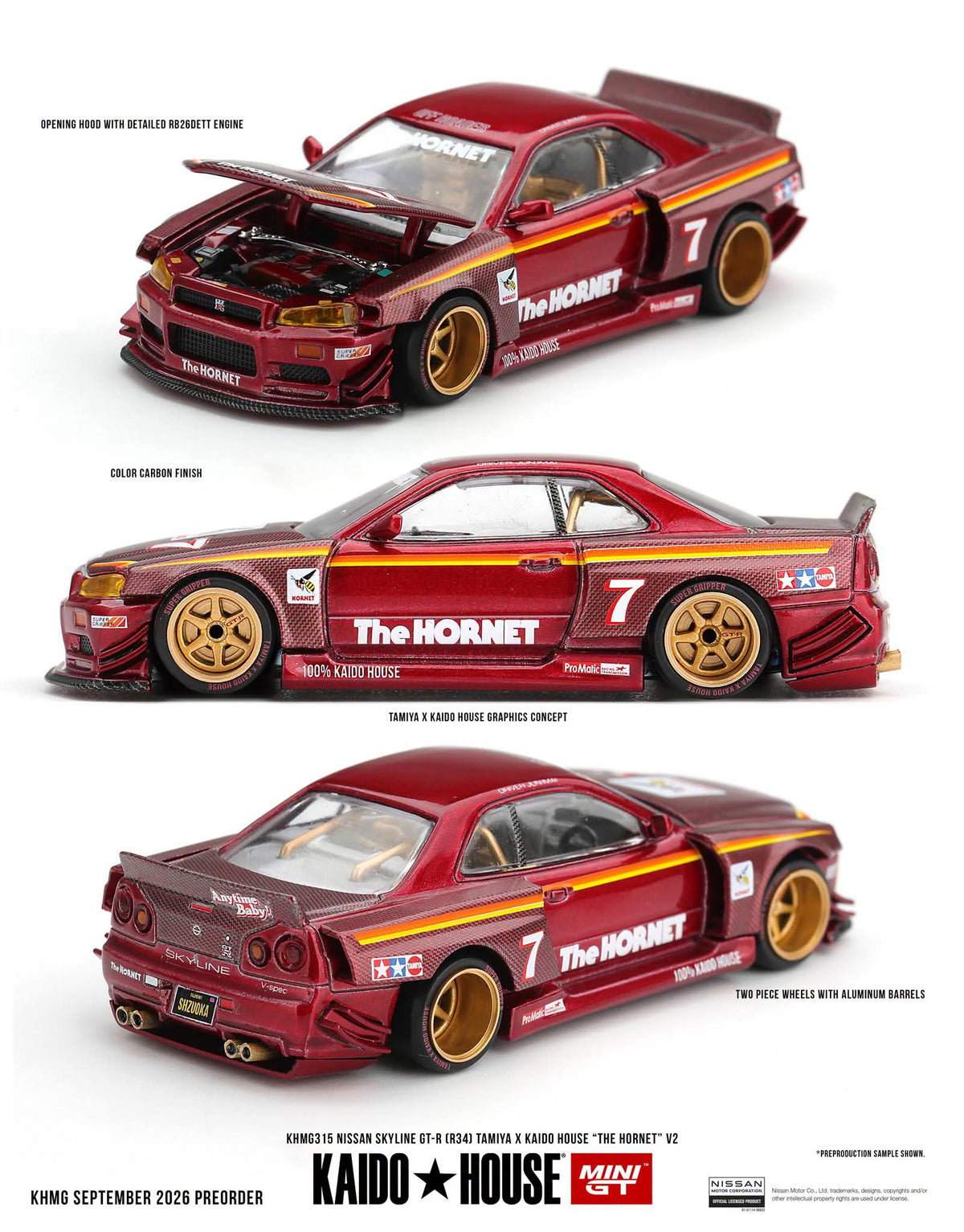 Mini GT #315 Nissan Skyline GT-R (R34) Tamiya x Kaido House The Hornet V2 - Kaido House x Mini GT