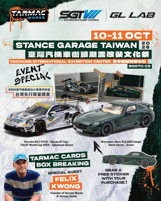 Tarmac Works X SGT Exclusive Mercedes-Benz SLS AMG Coupé Black Series Green / Porsche 911 GT3 R Macau GT Cup 2025