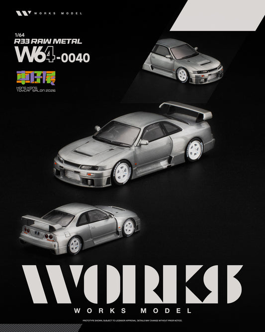 Works Model W64-0040 Nissan Skyline GT-R R33 Raw Metal - multi-angle render