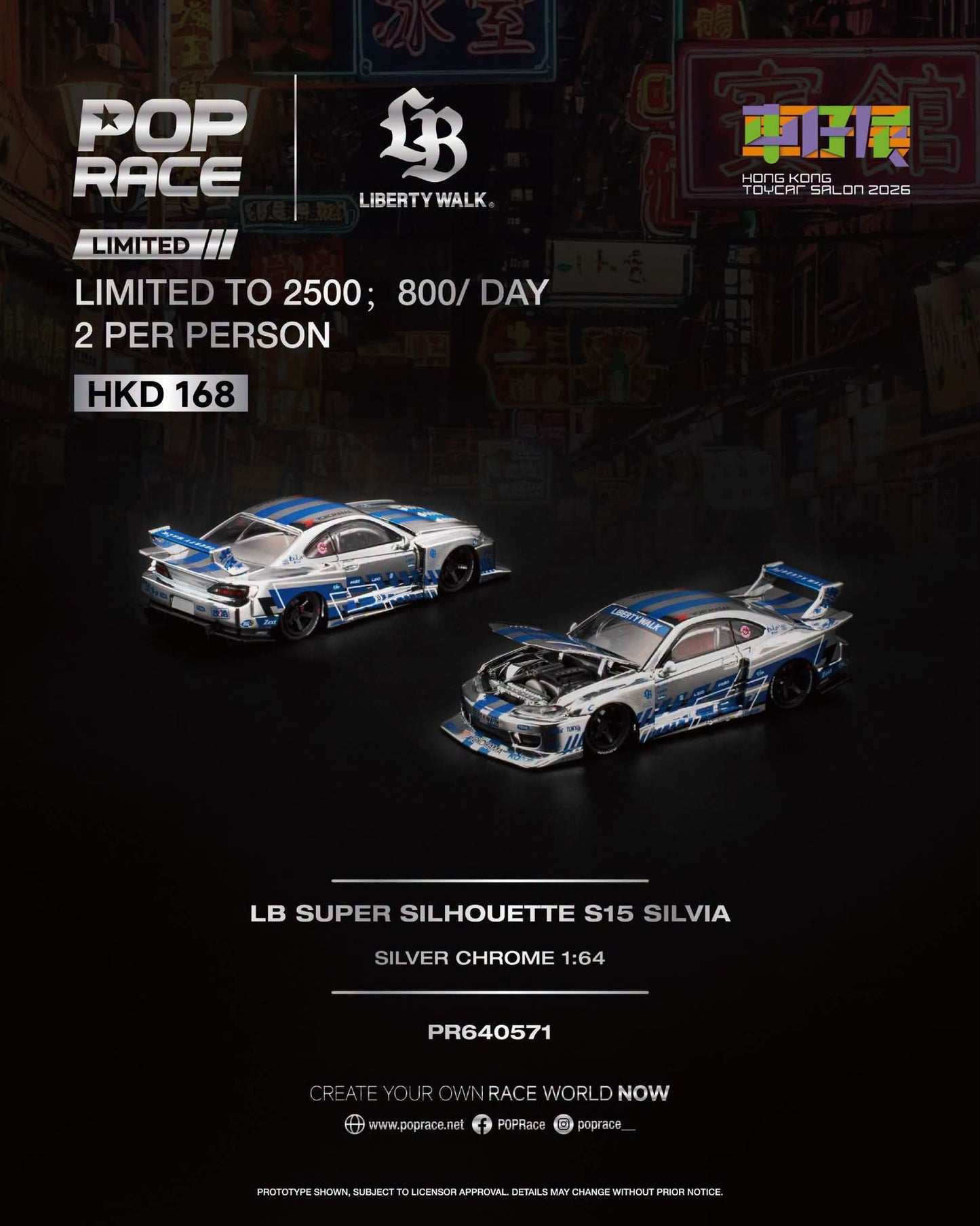Pop Race X Hong Kong Toycar Salon 2026 Exclusive LB Super Silhouette S15 Silvia (Silver Chrome)